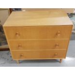 Modern Ercol type Chest of Drawers on pointed feet, 30" w x 28"h x 18"d