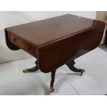 Late 19th C fine mahogany Pembroke table with drop ends, apron drawer on turned and reeded pod and 4