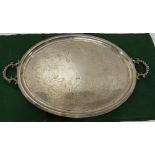 Oval Silver Plated Serving Tray with darted carrying handles, 24” w