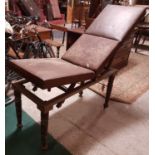 Late 19th C doctor's examination couch, with horse hair, padded seat, adjustable, turned legs