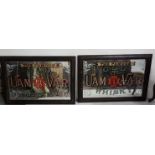 2 x Whisky Mirrors, “The Famous Old Uam Var Whisky”, signed Wilkins, Birmingham, each 50cm x 80cm in
