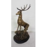 Bronze Stag Sculpture, with gilt décor, after Moigniez, on an oval black marble base, 28”h x 14”w