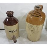 Two Stoneware Jars – 1 stamped “M. Dee Dungarvan” & 1 “Wine”, with a tap