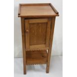 Pine Bedside Cabinet, hinged door, decorative fretwork, stretcher shelf, 15.5"w x 33.5"h