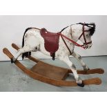 20thC Child’s Wooden Rocking Horse, painted white, black horsehair mane and tail, glass eyes,