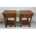 Matching pair of low Oak Bedside Cabinets, with drawer and under shelf, each 18"w x 23"h x 13"d