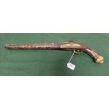 Indian Pistol with rosewood and brass inlaid muzzle, brass mounted butt, 23”long