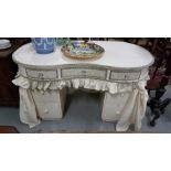 Pedestal Pine Dressing Table, with a kidney-shaped top, over 3 drawers on either side, covered