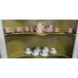 Carrig Ware coffee set, dusty pink colour, 6 cups, 6 saucers, coffee pot, sugar bowl, milk jug (