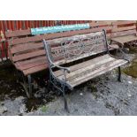 Garden Bench with wooden slats, on metal frame, 80”l, with painted wood plaque “Sit Down and Rest …”