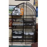 Two Door Steel mesh Cabinet with arched top and hinged doors, 9 shelves, 48”w x 89”h x 16”d