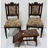 Matching pair of Edwardian walnut Side Chairs with floral padded seats and backs, turned front