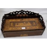 Late 19thC Continental Walnut Writing Box, the upper slope and side panels inlaid with a farming and