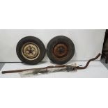 Austin 1800 Front Exhaust, 2 car wheel (& tyres), steering rack (4)