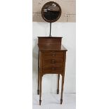 Edwardian mahogany narrow Dressing Stand, with a circular mirror on a brass pole, 3 drawers, on