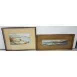 Late 19thC Watercolour – fine lakeside scene 9cm h x 40cm, in gilt frame & Alec Williams “The Fish