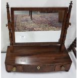 Regency Toilet Mirror, a rectangular swivel mirror on turned mahogany supports, 3 drawers, on base