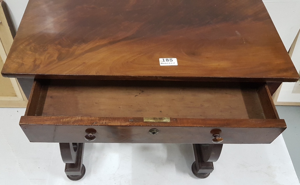 Regency mahogany Side Table with lyre shaped side supports (brass rails damaged), apron drawer - Image 2 of 4