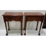 Matching Pair of Walnut Side Tables, with apron drawers and Queen Ann padded legs, W60cm x H73cm