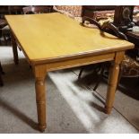 Modern oak kitchen table, rectangular top, on turned legs, 36"w x 36"d