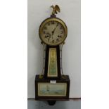American Banjo shaped Clock, “Newhaven”, mounted with eagle with nautical print, 29”h x 10”w (not