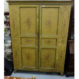 Antique Italian Press/Wardrobe, with 2 painted and panelled doors and hand finished floral detail,