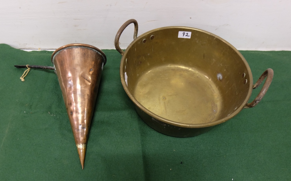 Copper Jam Pan & a Georgian Copper Cone shaped Funnel