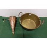 Copper Jam Pan & a Georgian Copper Cone shaped Funnel