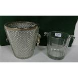 Two glass Champagne Buckets – 1 stamped “Moet” (5”h) & 1 with ribbed sides (7.5”h) (2)