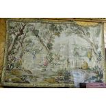 Large Berlin Woolwork Wall Hanging, depicting a romantic countryside scene with horses and children,