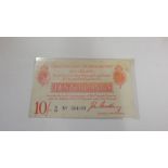 United Kingdom of Great Britain and Ireland, Ten Shilling Currency Note, Serial No 014939 Good