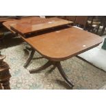 D e-nd mahogany Dining Table with one removable leaf on twin pods, 39"w, extends to 84" long