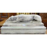 Matching Pair of concrete sleeping whippets, 29"w x 13"h