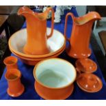12-piece pottery Toilet Ware Set including a pair of ewers (1 repaired), bowls and accompaniments,