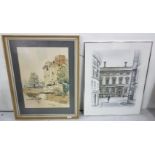 Large framed Drawing, "The Castle Keep", signed Bill Toop, 1971 & Limited Edition Etching of