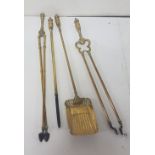 3 piece brass fire iron set – shovel, poker and tongs and similar tongs (4)