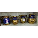 12 x brown Lustre Water and Milk Jugs including 2 sets of 3, others hand-painted scenes (12)