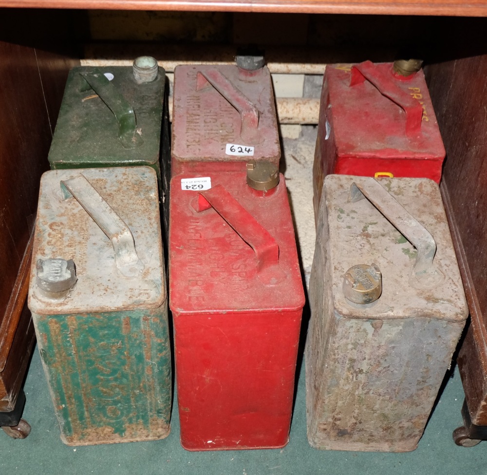 6 x old Oil Cans, Pratts, Esso etc (6)