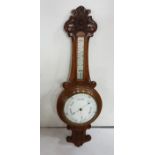 Early 20th C Aneroid Barometer, in oak case, 12"w x 35"h (working)
