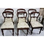 Late 19th C Matching set 6 Mahogany Dining Chairs, with curved backs, turned front legs, removable