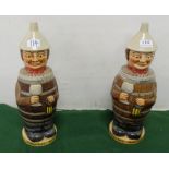 Matching Pair of “Hallgarten’s” comical beer jugs with lids, in the figure of barrel-shaped men,