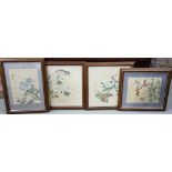 2 pairs of framed Chinese Panels, in silk mounts, blossom trees and birds (4)