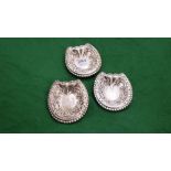 Set of 3 Birmingham Silver “Horse Shoe” Shaped, Pin Dishes, Rd No. 264934, decorative borders, 9cm h