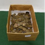 Small box of old Irish and English Pennies