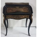 Late 19thC Ebonised Bureau de Dame, brass inlaid, the writing slope opening to an arrangement of