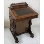Victorian Walnut Davenport, with hinged gallery ink compartment, above writing slope enclosing