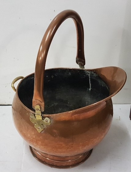 Copper Helmet Shaped Fuel Bucket with carrying handle, 14” h & 14”w