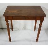 Small Victorian Chamber Table, on turned front and back legs, apron drawer, 27"w x 26.5"h x 17.5"d