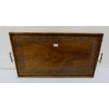 Irish mahogany Serving Tray carved with shamrock borders, brass carrying handles, brass mounted