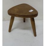 Elm Wooden 3 legged Milking Stool, triangular top, 26cm high x 24cm d